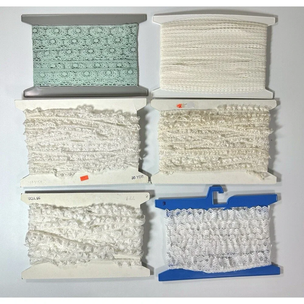 Vintage Ruffled Lace Trim Lot Stretch Craft Fabric Unknown Measurements